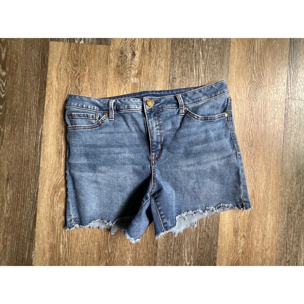 Seven7‎ Denim Shorts Womens 16 Blue Medium Wash Raw Hem Stretch Mid Rise